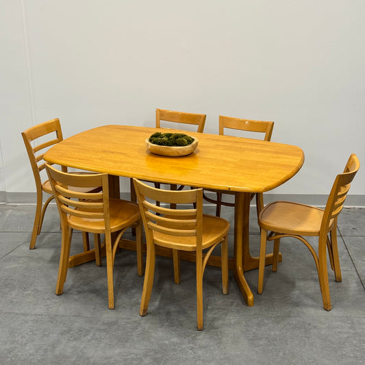 Mid Century Modern Soild Wood Dining Table with 6 Chairs