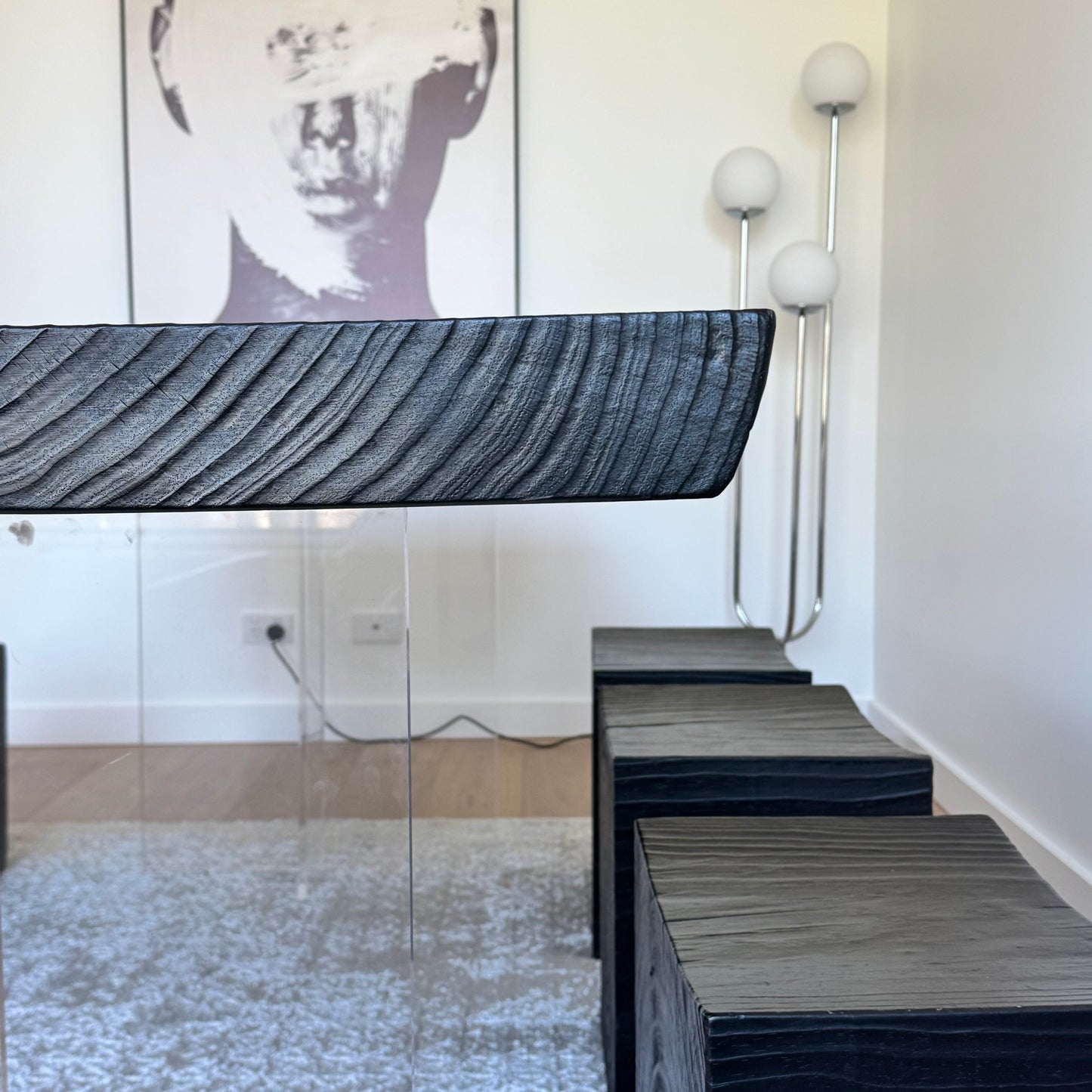 Modern Design Black Solid Wood Dining Table + Bench and Stools