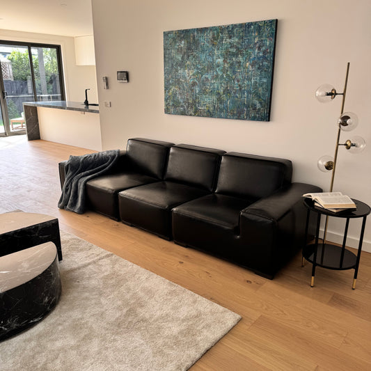 Black Bull Leather 3.5 Seater Sofa