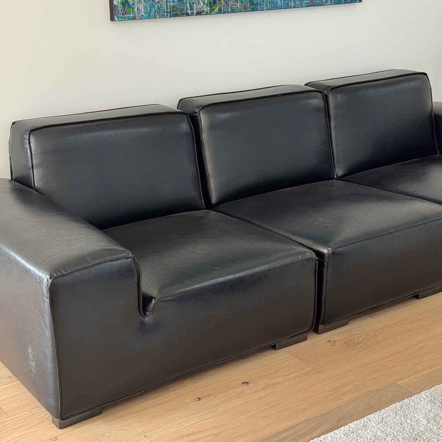 Black Bull Leather 3.5 Seater Sofa