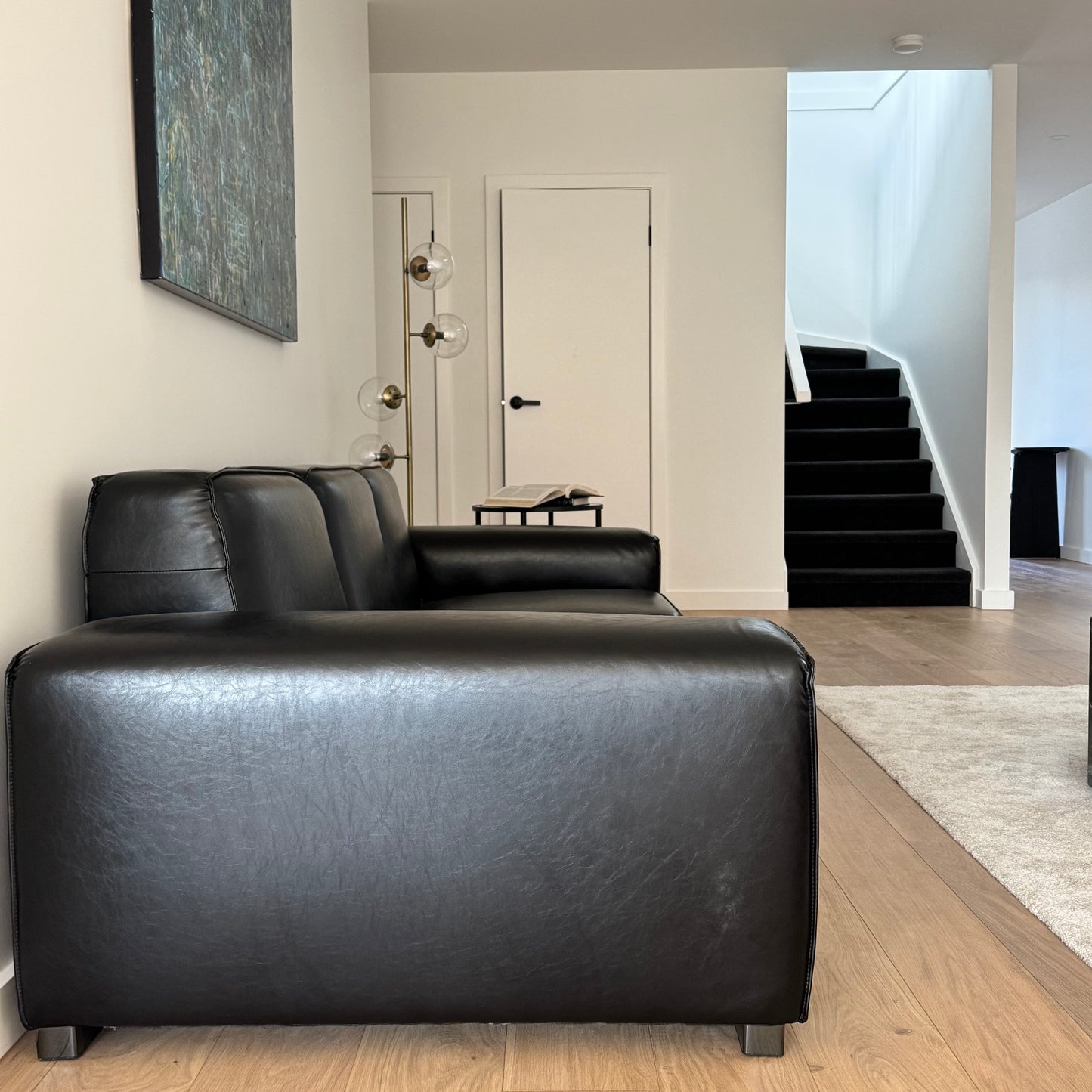 Black Bull Leather 3.5 Seater Sofa