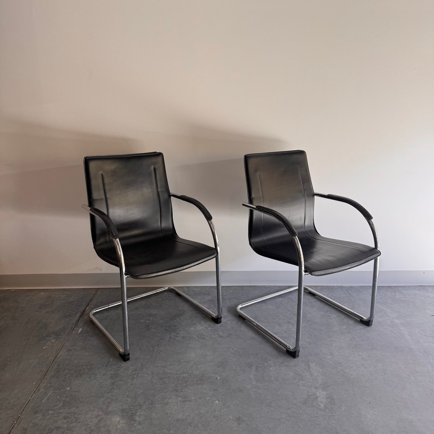 Mid Century Leather Chairs x2
