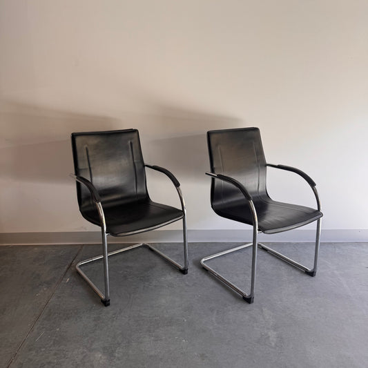 Mid Century Leather Chairs x2