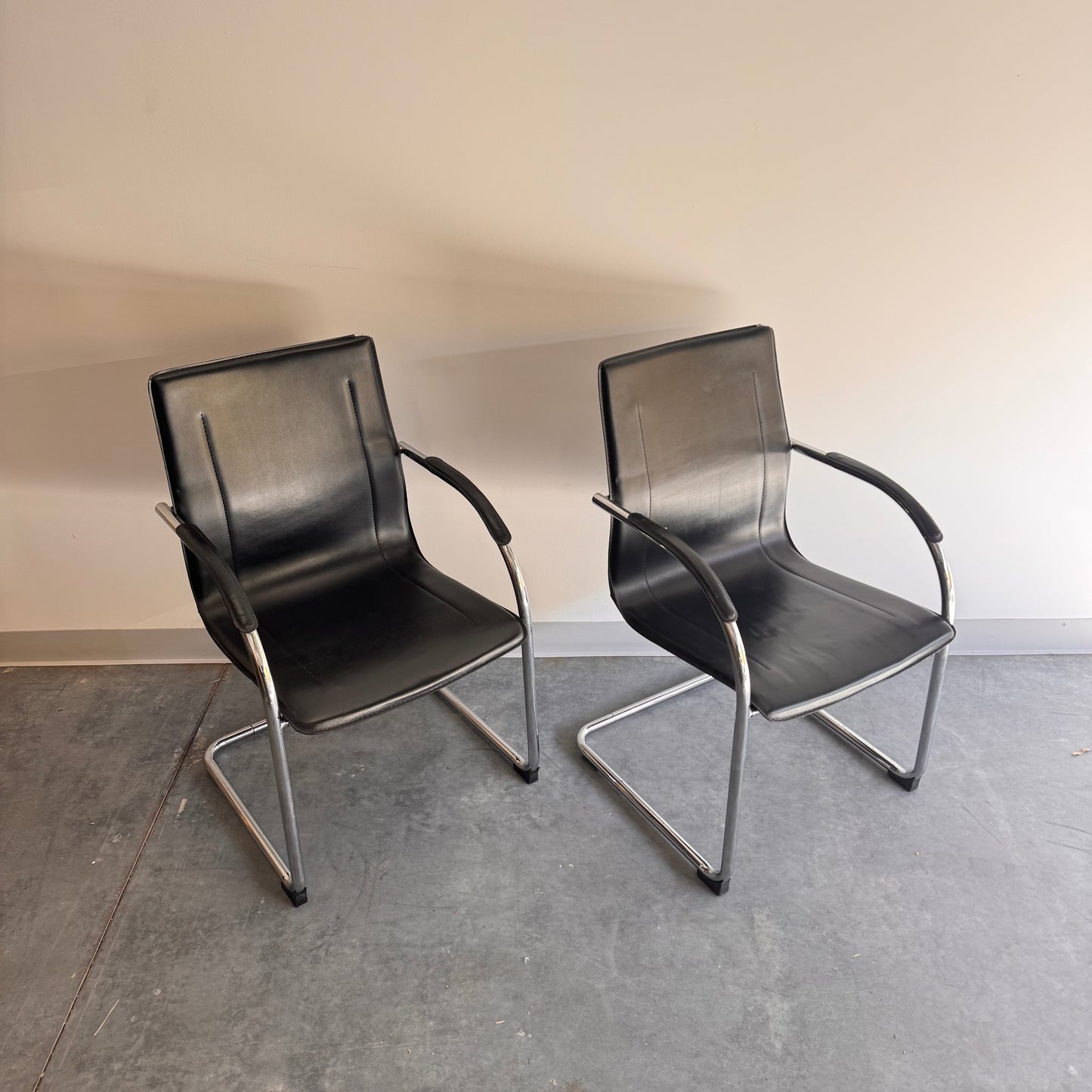 Mid Century Leather Chairs x2