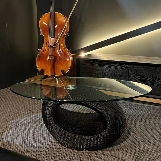 Black Rattan Coffee Table Glass on Top